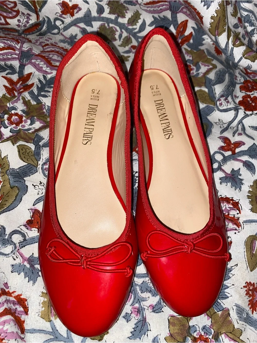 Dream Pairs Red Patent Ballet Flats with Bow and Low Heel